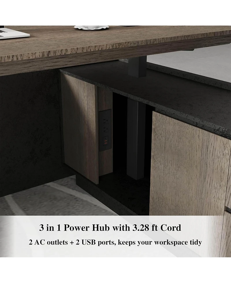 Logicfox Adjustable Executive Desk with Drawers File Cabinets Led Light