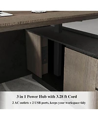 Logicfox Adjustable Executive Desk with Drawers File Cabinets Led Light