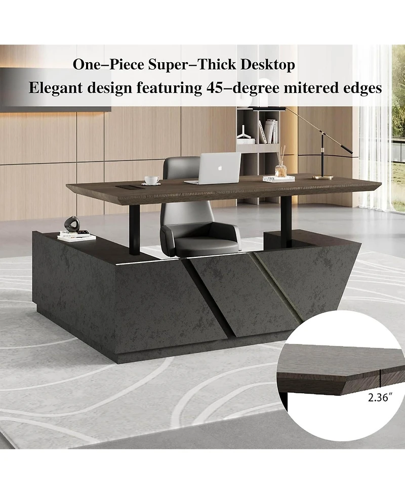Logicfox Adjustable Executive Desk with Drawers File Cabinets Led Light