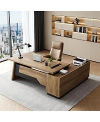 Logicfox Modern Executive Desk with Drawers and Printer Shelf Configurable Length 70.8" or 78.7