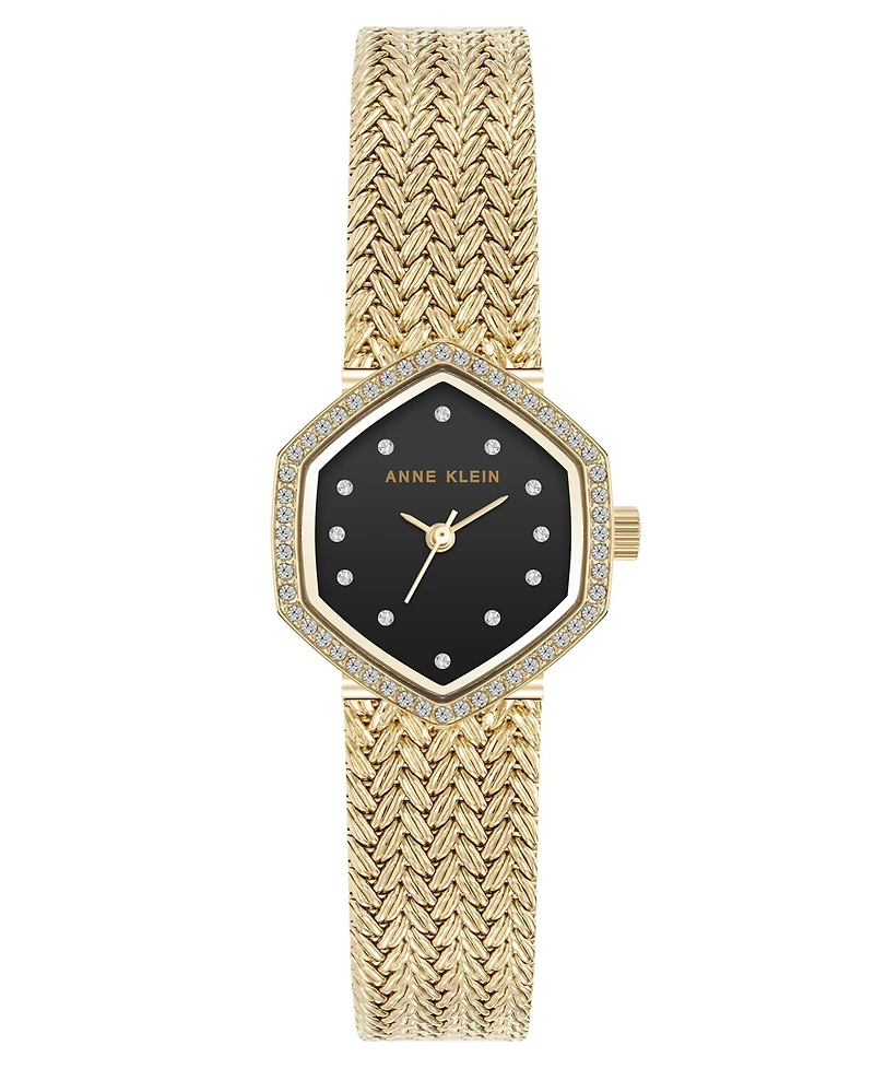 Anne Klein Women's Quartz Hexagonal Gold-Tone Stainless Steel Mesh Crystal Bracelet Watch 21.5mm