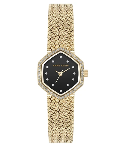 Anne Klein Women's Quartz Hexagonal Gold-Tone Stainless Steel Mesh Crystal Bracelet Watch 21.5mm