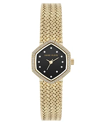 Anne Klein Women's Quartz Hexagonal Gold-Tone Stainless Steel Mesh Crystal Bracelet Watch 21.5mm