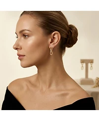 Classic 14k Yellow Gold Plated with Cubic Zirconia Triple Chain Drop Earrings