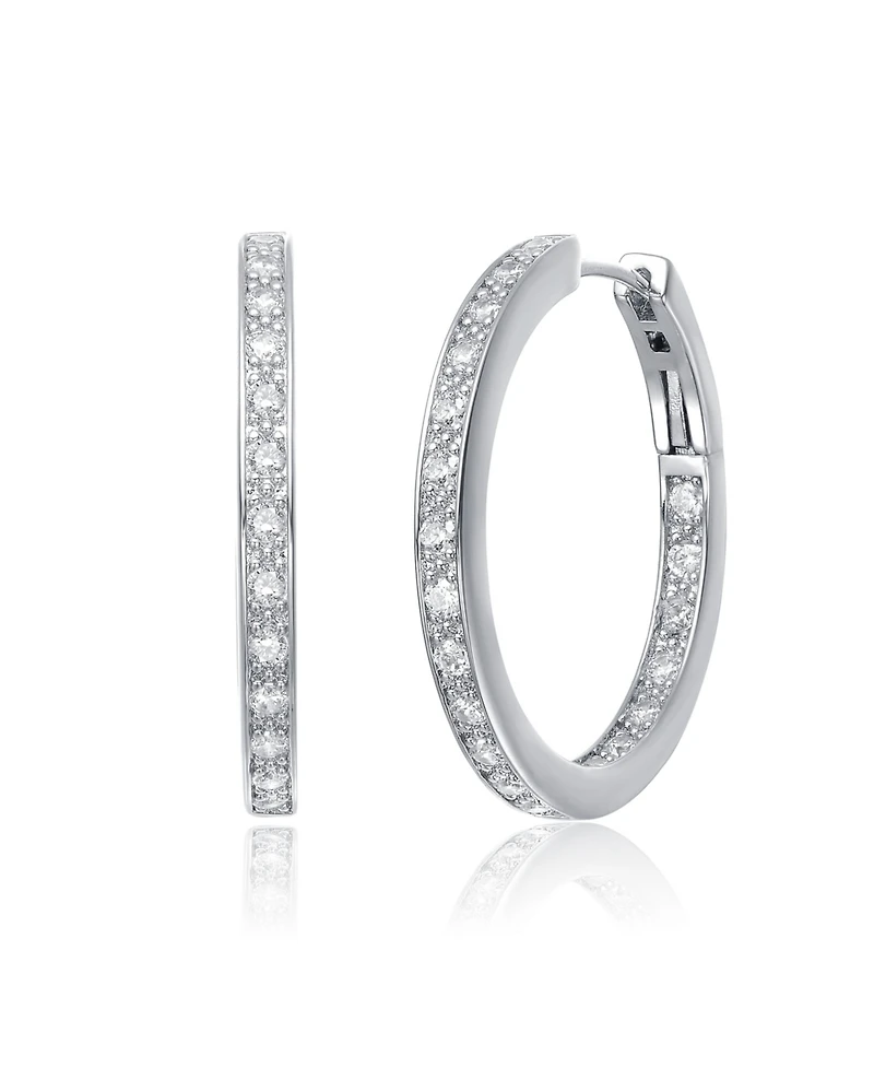 Sterling Silver White Gold and 14K Gold Plated Cubic Zirconia Hoop Earrings