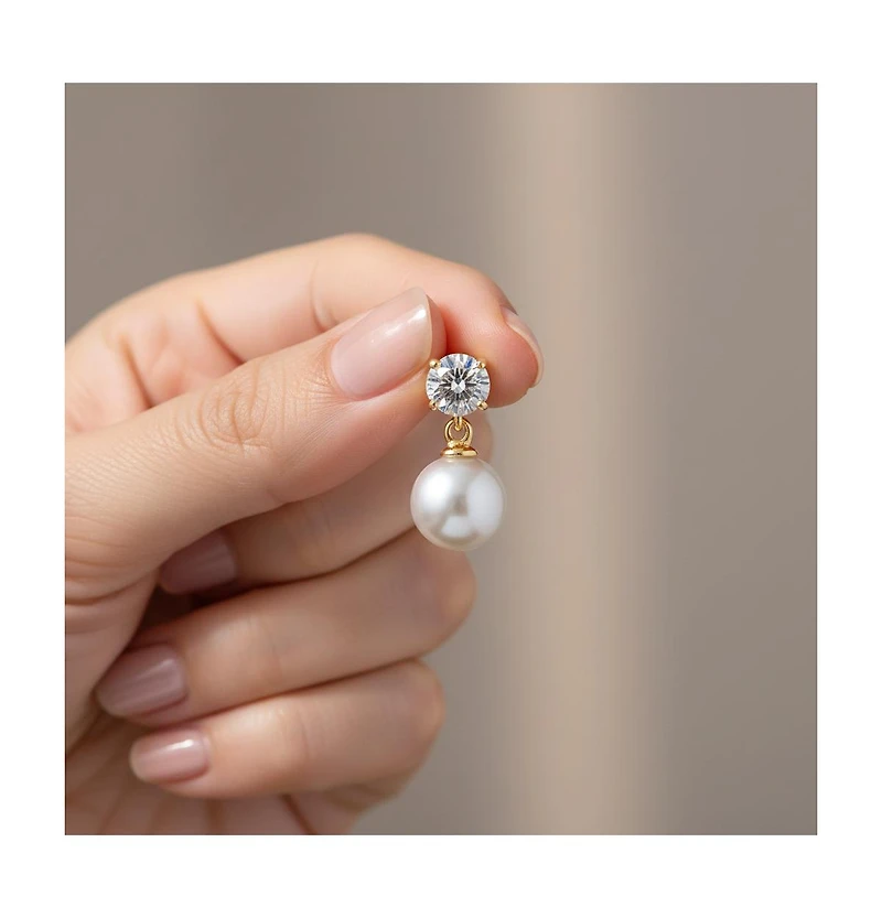 Sterling Silver Cubic Zirconia Pearl Drop Earrings