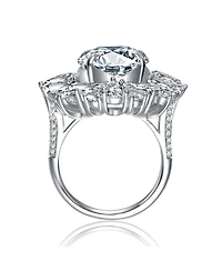 White Gold Plated with Clear Cubic Zirconia Oval Cocktail Snowflake Cluster Ring