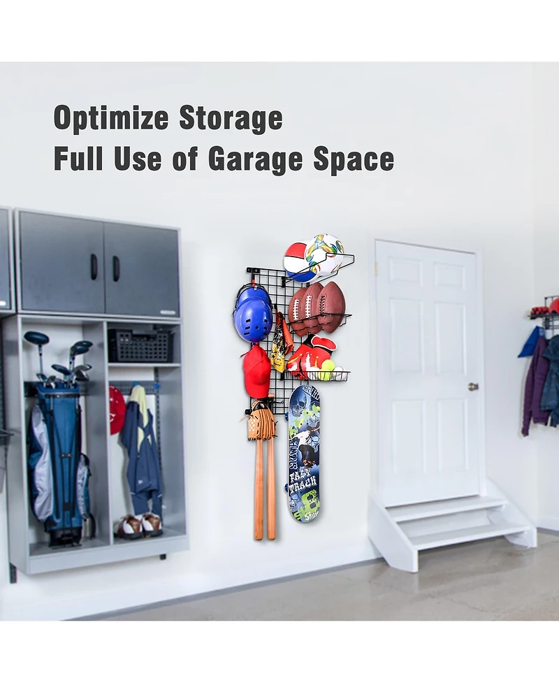 Mythinglogic Sports Equipment Wall Storage Panel, Wall Mount Garage Storage Organizer for Sports Gear and Bike