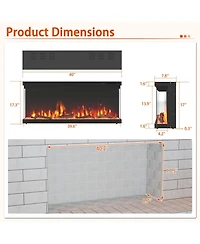 Costway 40" Wide 3-Sided Electric Fireplace Insert with Remote Control 12 Flame Colors