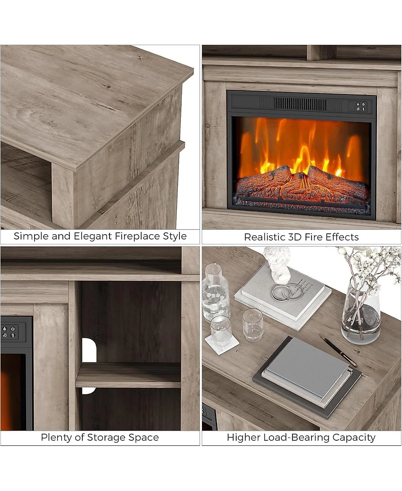 gaomon 58" Wooden Tv Stand with Electric Fireplace Insert Storage Cabinets Rustic Console