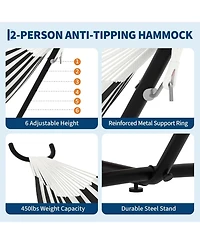 gaomon Double Hammock with Stand, 2 Person Cotton Rope Design, Includes Reversible Quilted Pad and Pillow, Hardwood Spreader Bars for Backyard Patio