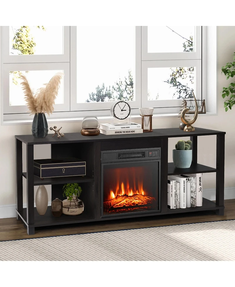 Gymax 2-Tier Tv Stand andElectric Fireplace Heater Storage Cabinet Console For 65" Tv