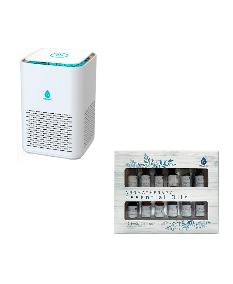 Pursonic Clean Air and Aromatherapy Bundle - True Hepa Air Purifier with 12 Essential Oils