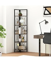 Gymax 2 Piece 5 tier Corner Display Rack Corner Ladder Bookshelf with Sturdy Metal Frame