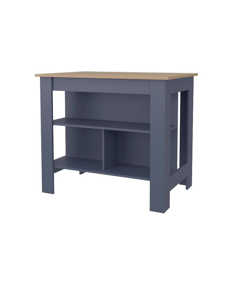Fm Furniture Arlington isla de cocina, diseno moderno con estantes abiertos, almacenamiento multifuncional en kronos fresno y kronos azul