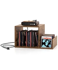 sumyeg Mid-century Record Player Stand with Power Outlet and Vinyl Divider