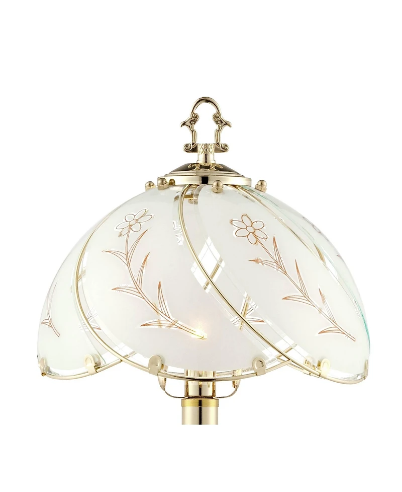 Regency Hill Traditional Accent Table Lamp 15" High Set of 2 Polished Brass Etched Glass Shade Touch On Off Bedroom House Bedside