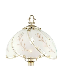 Regency Hill Traditional Accent Table Lamp 15" High Set of 2 Polished Brass Etched Glass Shade Touch On Off Bedroom House Bedside