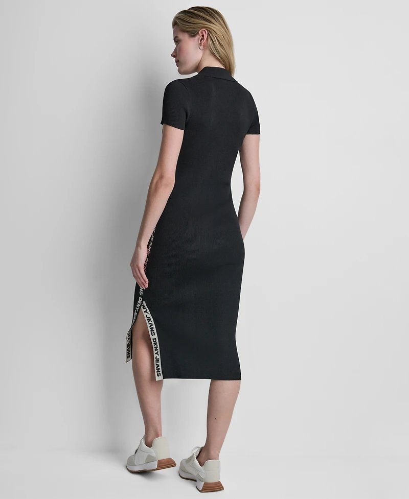 Dkny Jeans Women's Side Logo Short-Sleeve Rib Midi Dress