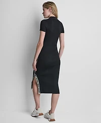 Dkny Jeans Women's Side Logo Short-Sleeve Rib Midi Dress