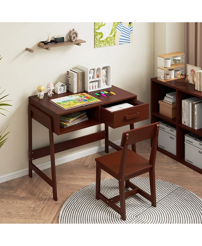 Slickblue Kids Writing Desk Chair Set with Storage Drawer and Hutch