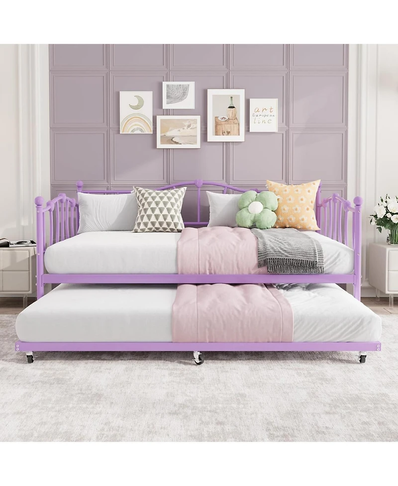 gaomon Twin Metal Daybed with Trundle, Heart Design