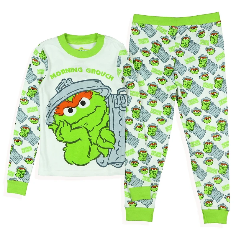 Sesame Street Boy's (2T to 6) Oscar the Grouch 2 Piece Tight-Fit Pajama Set