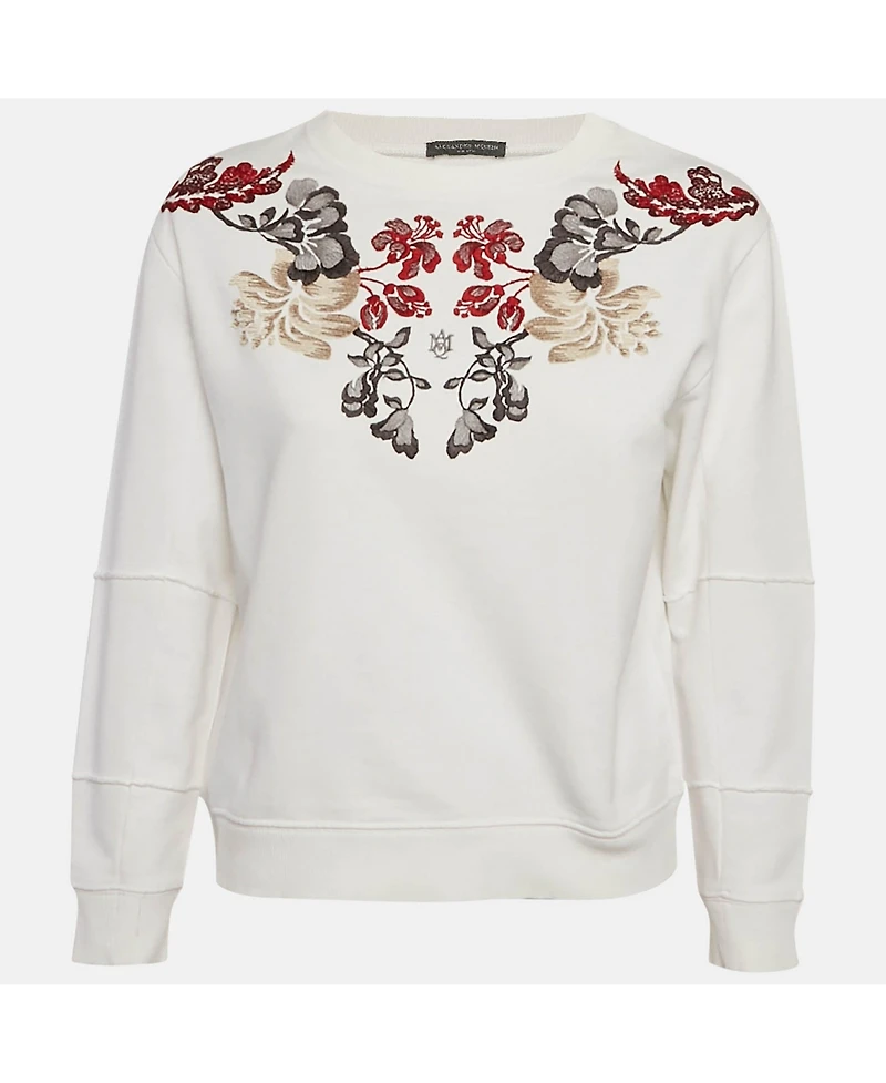 Pre-Owned Alexander Mcqueen Women's Floral Embroidered Cotton Sweatshirt