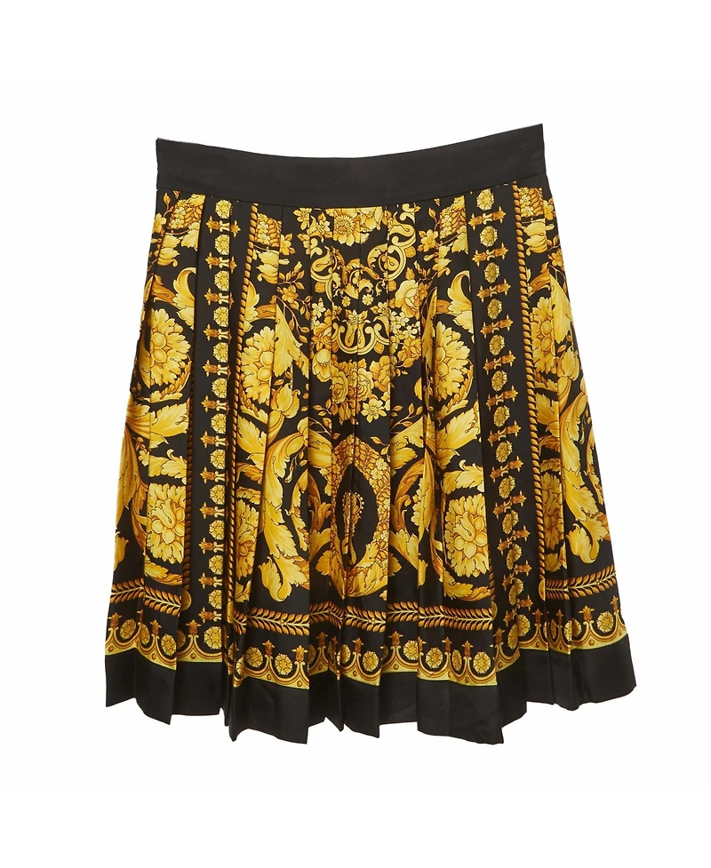 Pre-Owned Versace Women's Black Barocco Print Silk Pleated Mini Skirt