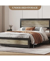 gaomon Industrial Platform Bed Frame with Charging Station And Headboard