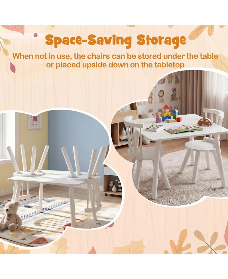 Slickblue 3 Piece Kids Table and Chair Set Solid Pine Wood Furniture