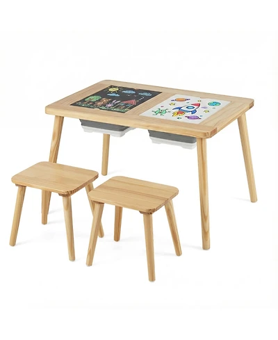 Slickblue Kids Wooden Activity Table with Foldable Storage Bins Set