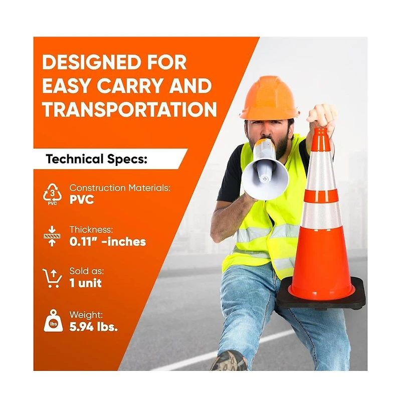 Pyle 28" Fluorescent Pvc Traffic Safety Cone -(PTCN28X4) - Pack of 4