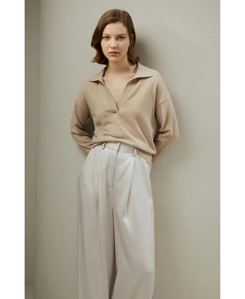 Lilysilk Women's V Neck Cashmere Polo Sweater