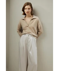 Lilysilk Women's V Neck Cashmere Polo Sweater