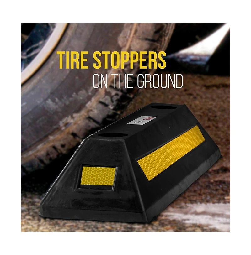Pyle Pair of Heavy-Duty Parking Curb Tire Stops for Cars & Trucks