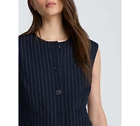 Kenneth Cole Women's Collarless Sleeveless Pinstripe Vest