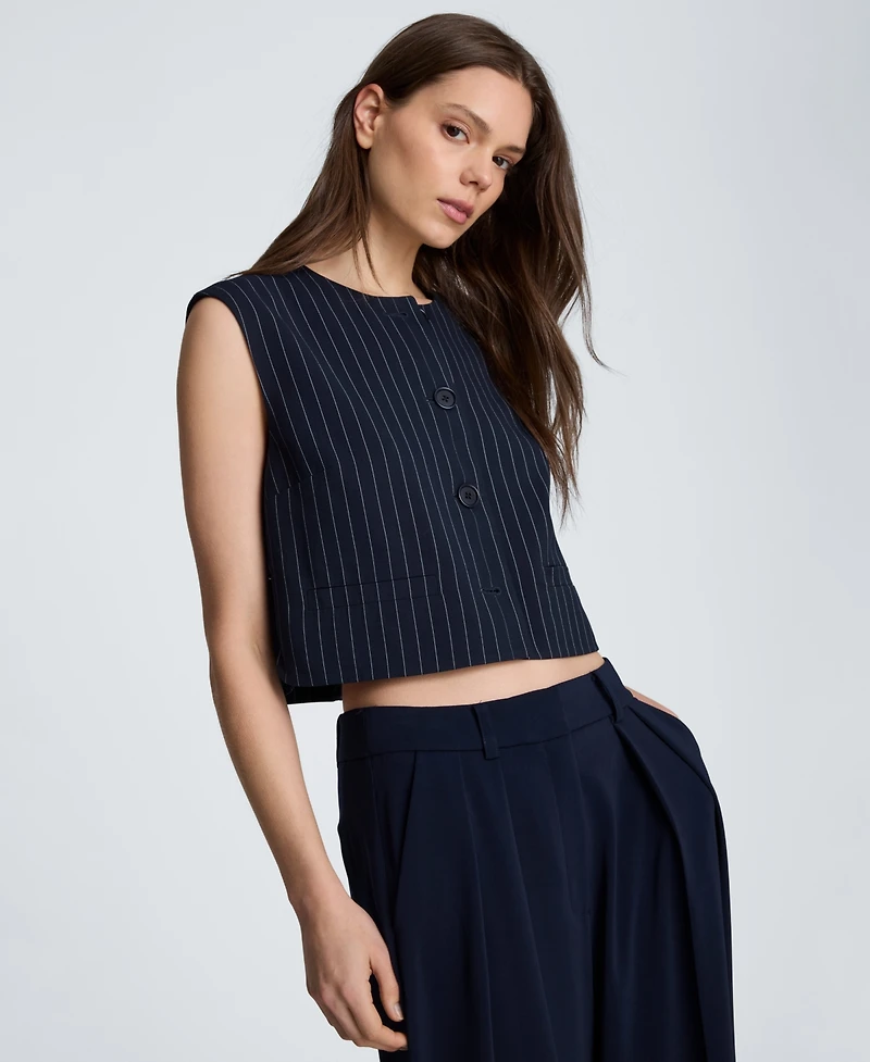 Kenneth Cole Women's Collarless Sleeveless Pinstripe Vest