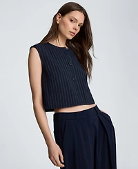 Kenneth Cole Women's Collarless Sleeveless Pinstripe Vest