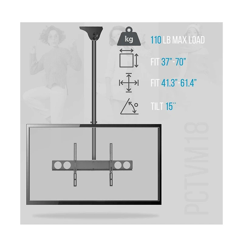 Pyle Ceiling Tv Mount Bracket, Adjustable Height & Tilt, 37''-70'' TVs