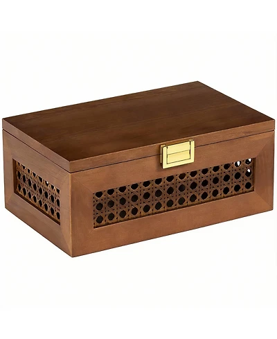 Yigii Small Rattan Storage Box with Lid for Keepsakes and Accessories