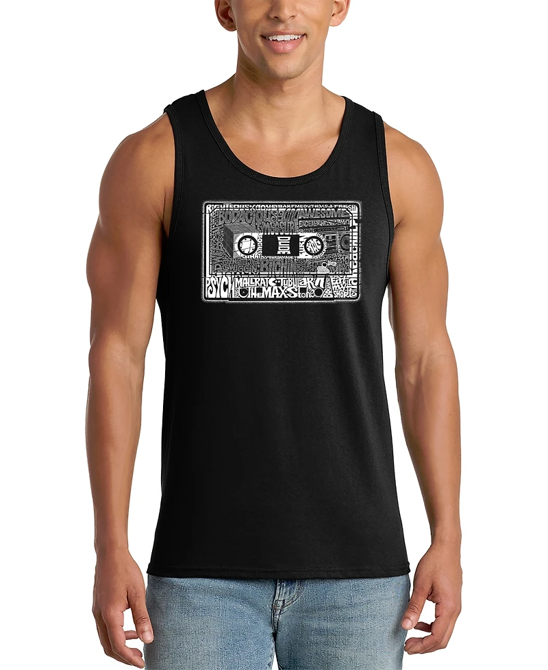La Pop Art Men's Cassette Tape Retro Word Graphic Tank Top