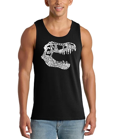 La Pop Art Men's T-Rex Skull Word Graphic Tank Top