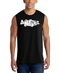La Pop Art Men's Gone Fishing Typography Graphic Tank Top