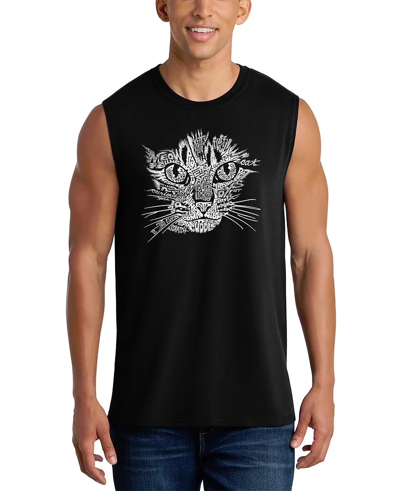 La Pop Art Men's Cat Face Typography Graphic Tank Top