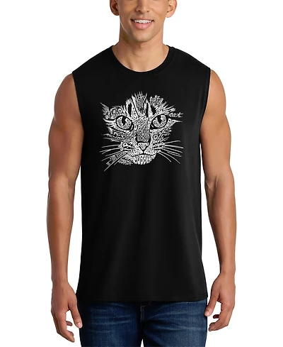 La Pop Art Men's Cat Face Typography Graphic Tank Top