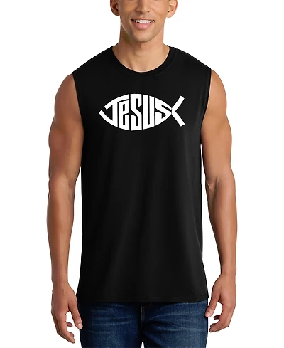 La Pop Art Men's Jesus Fish Typography Symbol Design Tank Top
