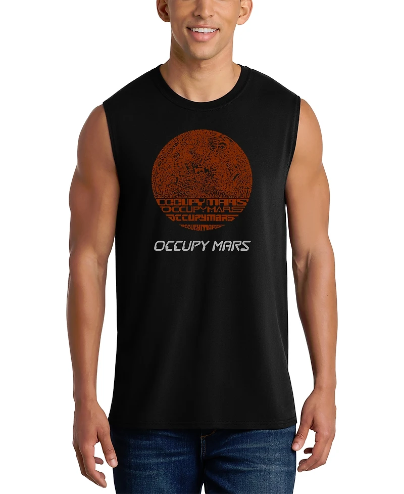 La Pop Art Men's Occupy Mars Typography Planet Graphic Tank Top
