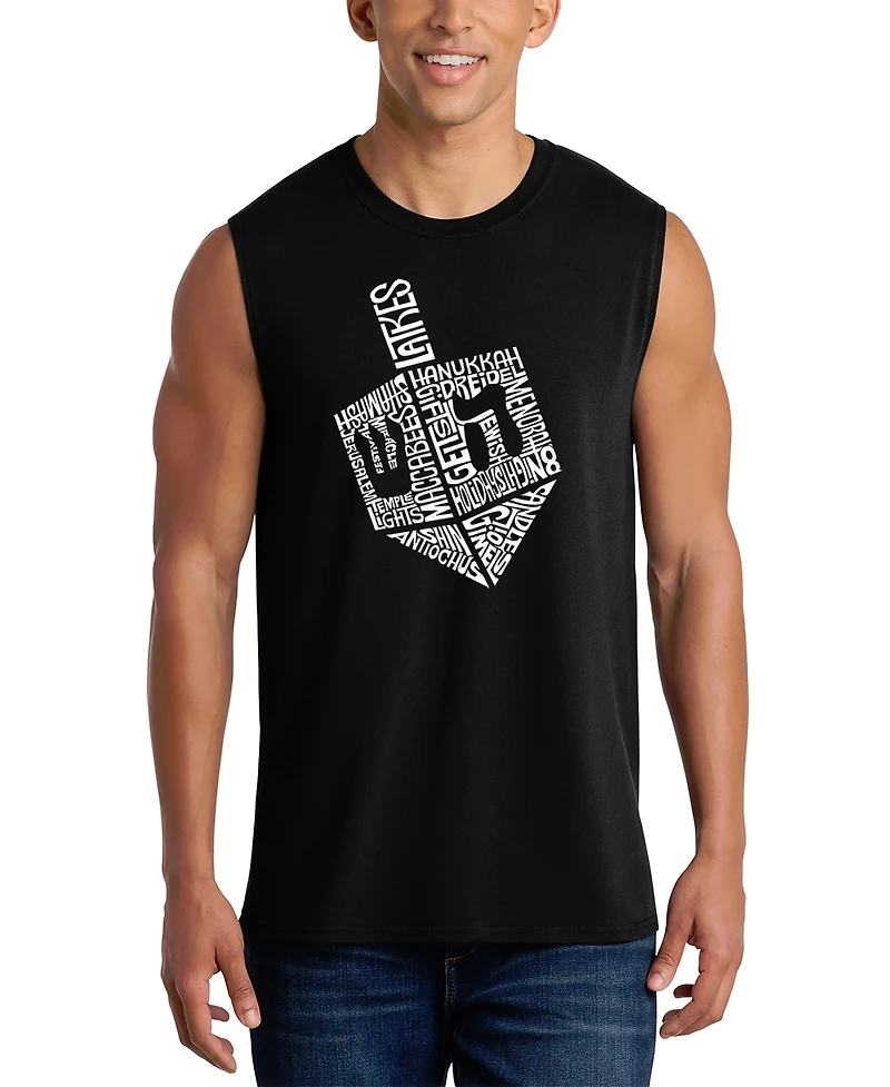 La Pop Art Men's Dreidel Hanukkah Typography Graphic Tank Top