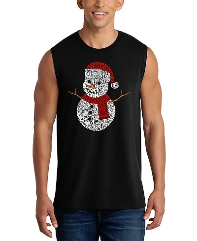 La Pop Art Men's Snowman Christmas Word Graphic Tank Top